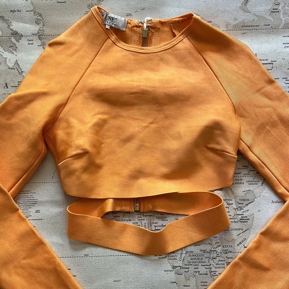 House Of CB, 'Talika' Orange Cutout Bandage Crop Top NWOT